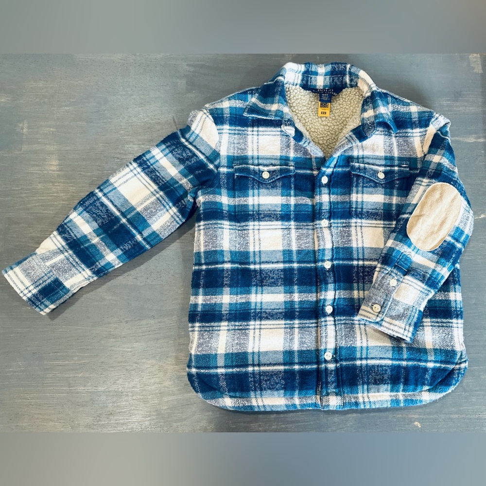 Polo by Ralph Lauren flannel blue and white Sherpa lined jacket 4T